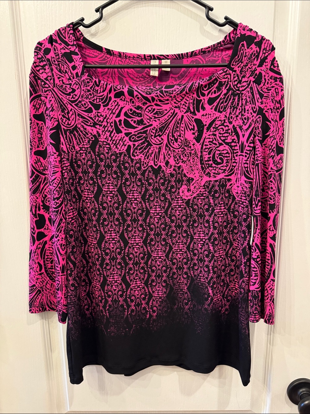 Madison Black and Hot Pink Patterned Long Sleeve Top